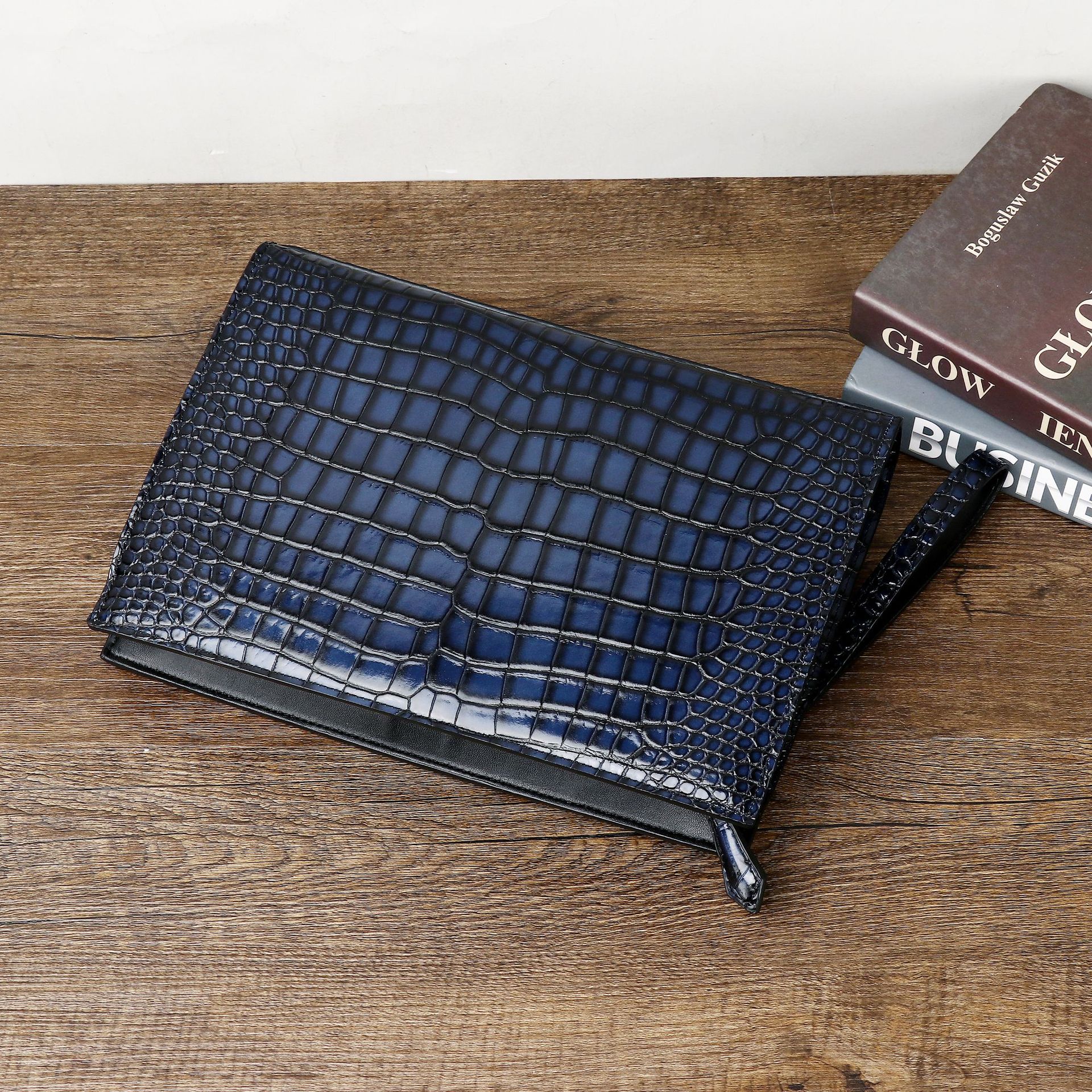 Túi clutch nam da cá sấu in họa tiết bụng cá sấu, ví cầm tay đa năng dung tích lớn, phong cách công sở chi tiết 3