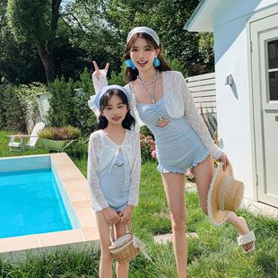 Korean New Parent-Child Swimsuit Mother-Daughter Strap One-Piece Cover-Up Girl Slim Conservative Swimwear Beach Swimwear