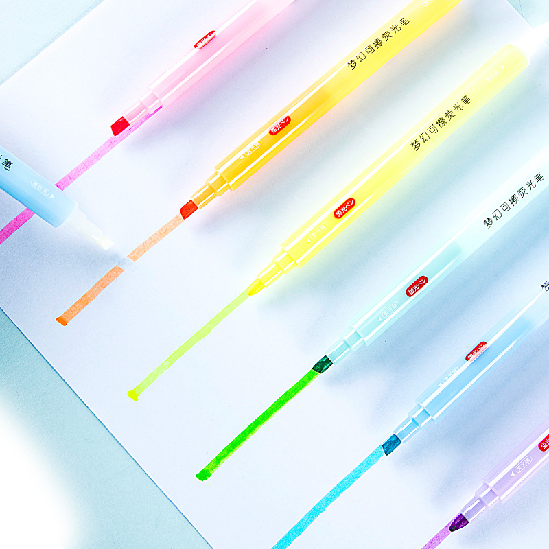 HD24-6 PC 6-color de doble cabeza borrable resaltador estudiante papelería DIY Diario pluma marcado incorrecto pluma de marcado borrable y cambiable