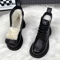 Ботинки Martens‑style низкие с тёплой подкладкой, противоскользящая платформа, чёрные/коричневые, 35–40