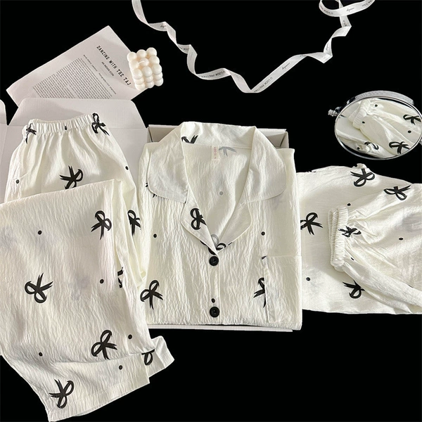 Cloud Cotton-3101#Bow Apricot Three-piece Set