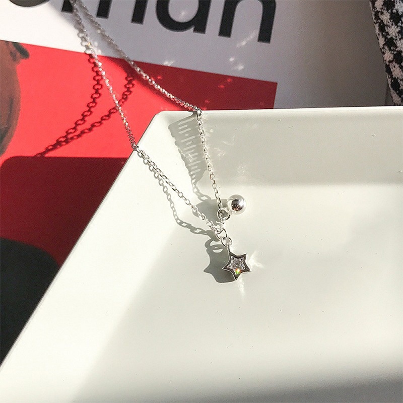 Southeast Asia Cross-border New Simple Star Necklace Female Niche Design Five-pointed Star Round Bead Clavicle Chain Foreign Trade Jewelry