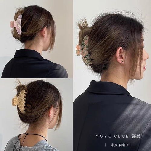 Korean checkerboard acetate hairpin for women with gradient stripes large shark clip for back of head hair volume multi-grab clip wholesale