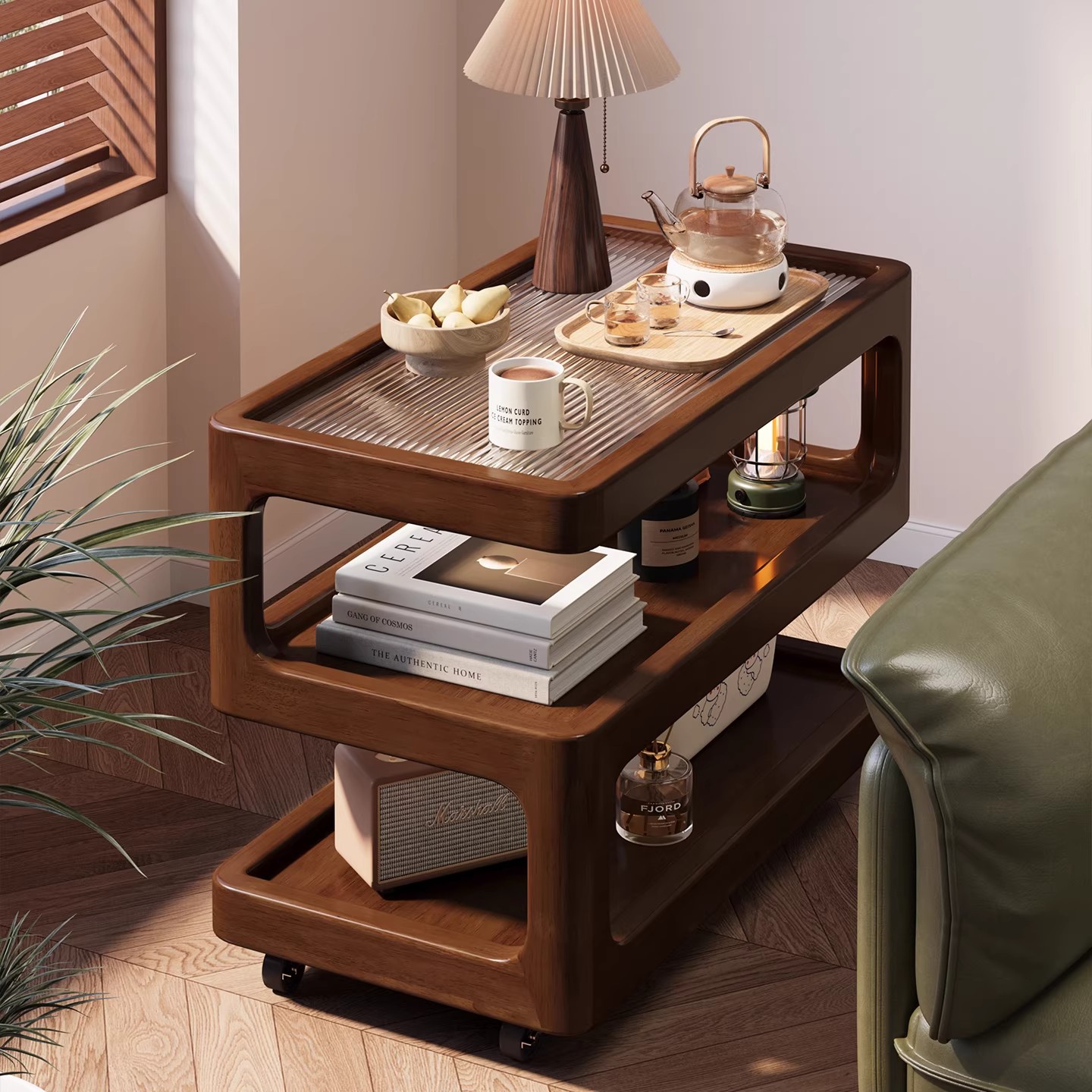 Sofá de madera maciza móvil gabinete lateral sala de estar estilo medieval mesa de té doméstica dormitorio creativo alternativa de mesilla de cama