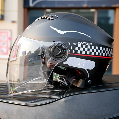 Motosiklet kaskı (dəbilqə) — Scooter Helmet, New National Standard - matt-black-speed-rail-single-lens-transparent-lens-one-size-fits-all