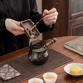 葫芦柄月牙公道杯木柄茶水茶叶分茶器带茶滤泡茶玻璃茶杯茶具配件