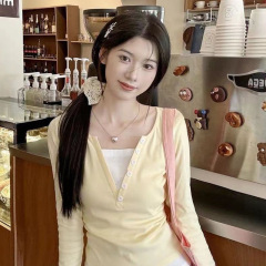 2025年新款拼接假两件长袖T恤女秋季新款修身显瘦甜辣妹短款上