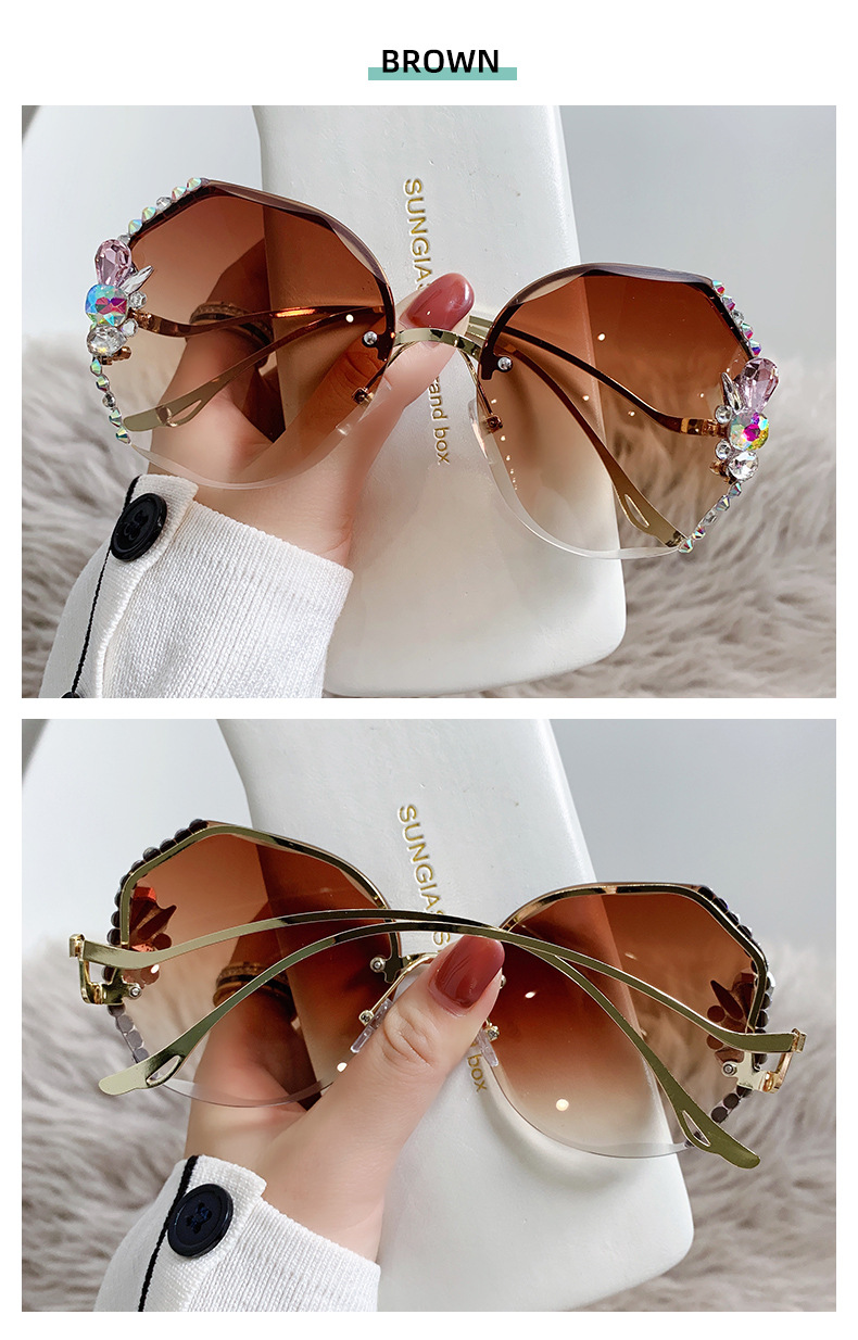 Elegant Geometric Ac Oval Frame Diamond Half Frame Women's Sunglasses display picture 11