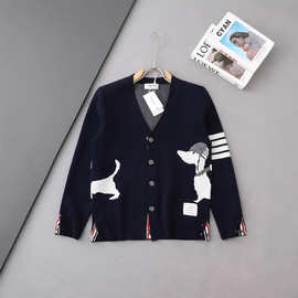 一件代发 2025春季新款潮牌TB经典四杠袖侧边小狗女款针织开衫
