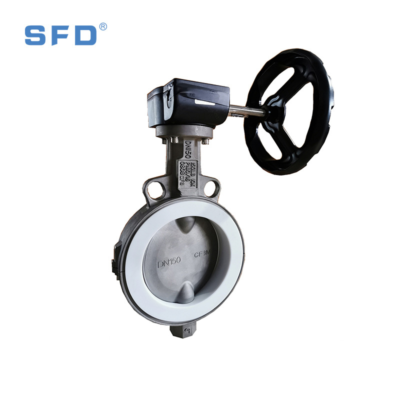 D371F4/P-16P不锈钢涡轮阀可定 制手动涡轮不锈钢对夹式衬氟蝶阀