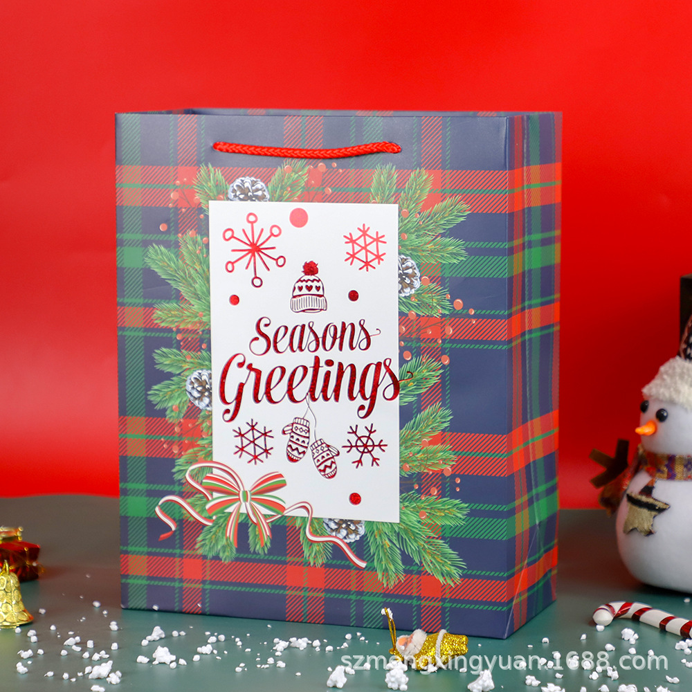 Navidad creativa Nochebuena caja de regalo embalaje bolsas de regalo de alto valor de moda bolsa de papel de mano grande