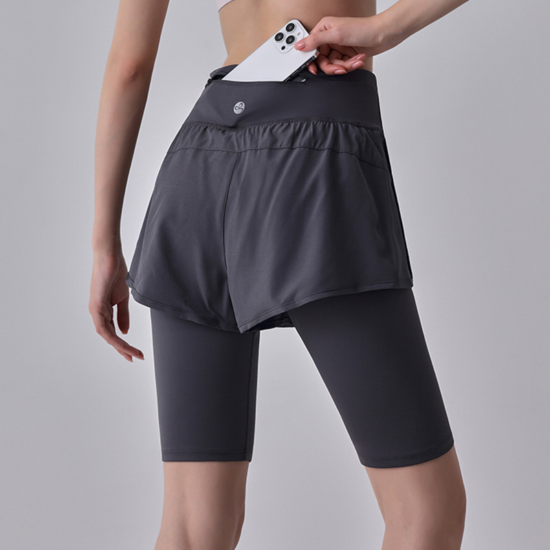 Fake Two-Piece Anti-Exposure Yoga Shorts for Women, Breathable Quick-Dry Running Sports Shorts, Plus-Size Fitness Cycling Shorts