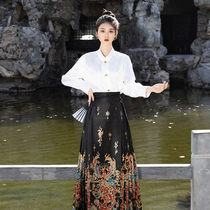 Spring Embroidery Handu Original Ming Dynasty Han Dynasty [Phoenix Bathed in Fire] Zijin Makeup Horse Face Skirt Spring and Autumn 2024 Suit