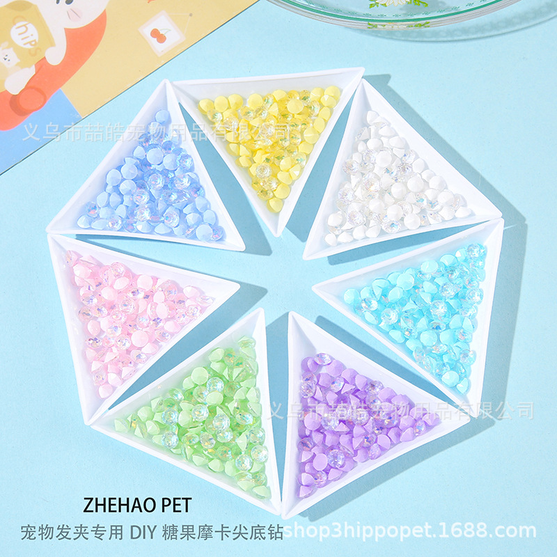 Zhehao Pet Hairpin Accessories DIY Macaron Color Mocha Pointed Bottom Diamond 6mm Multi-Faceted Handmade Material Glass Diamond