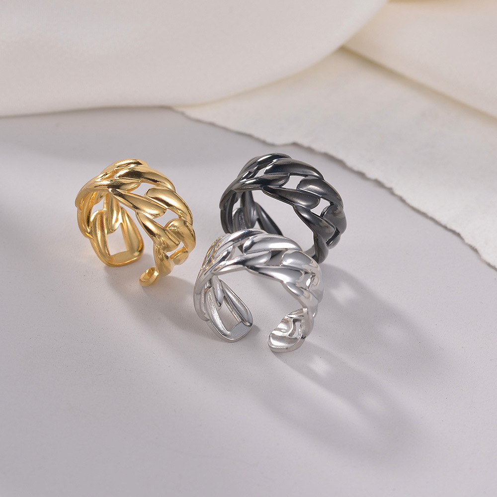 Gold Plated Plating Material Open Ring Classification Wholesale Jewelry Simple Style Geometric Solid Color 201 Stainless Steel Gold Plated Plating Hollow Out Open Ring