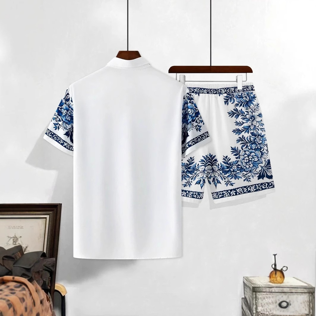 Patrón de flores retro Impresión digital 3D Comercio exterior Xiyin Summer Hawaii Vacaciones Camisa Shorts Conjunto 2 piezas
