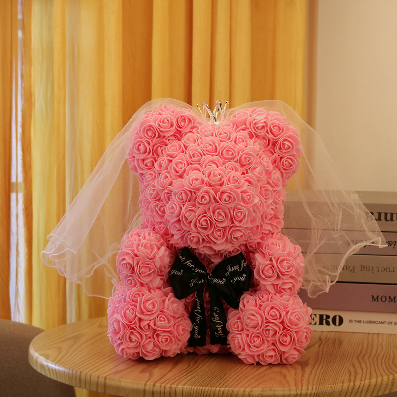 Flor preservada oso rosa 520 regalo del Día de San Valentín tienda de flores supermercado PE espuma flor abrazo oso rosa