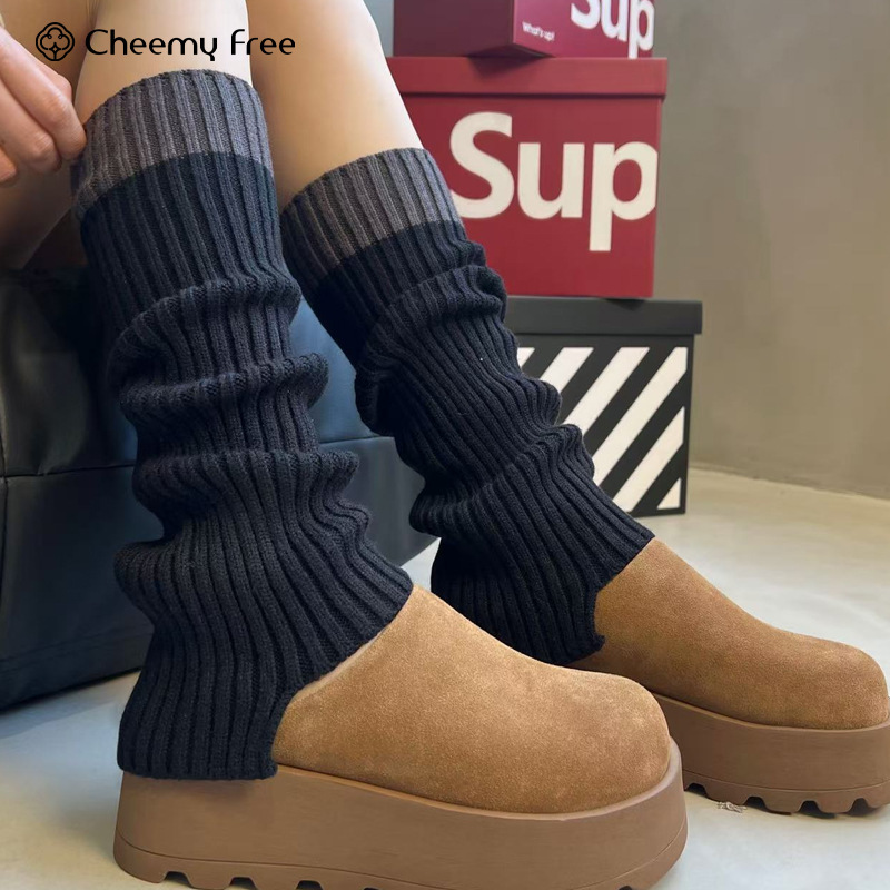 Cheemy Free Autumn and Winter Trendy Internet Celebrity Color-Blocking Slouch Socks Y2K Spicy Girl Japanese Loose Mid-Calf Socks
