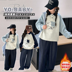 女童polo卫衣秋冬款2025新款儿童洋气时髦女大童休闲秋季长袖套装