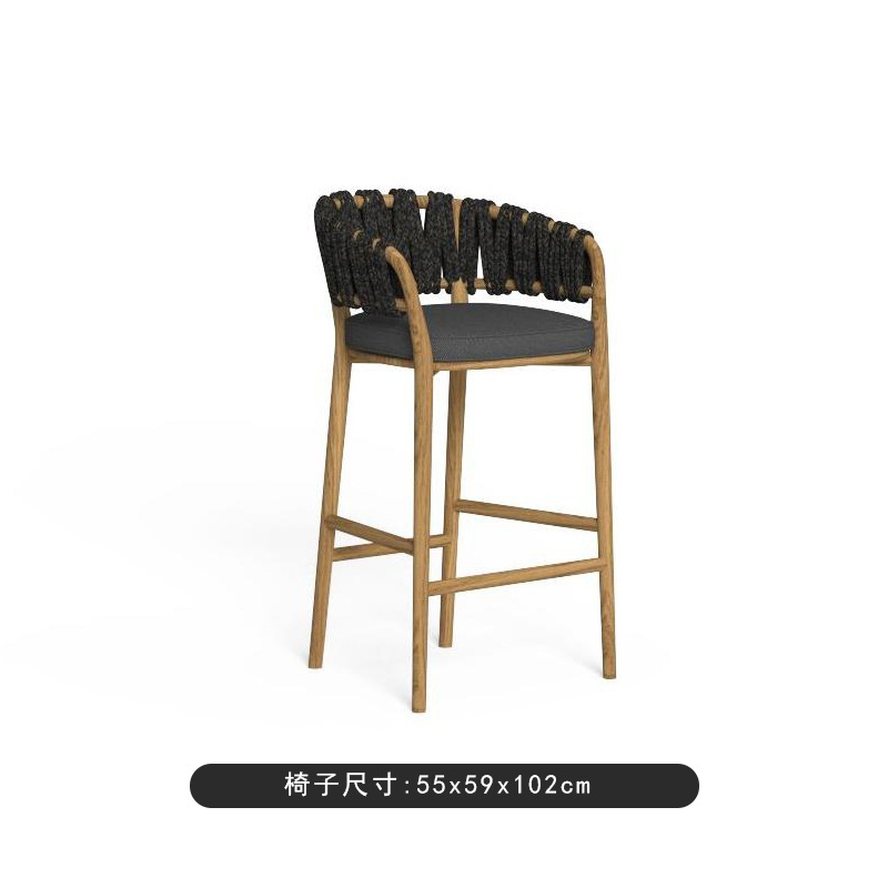 Silla de bar de teca (negro y gris)