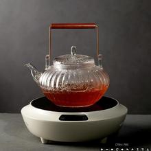 高硼硅玻璃提梁壺 銅把條紋煮茶壺泡茶壺套裝 電陶爐燒水壺泡茶壺