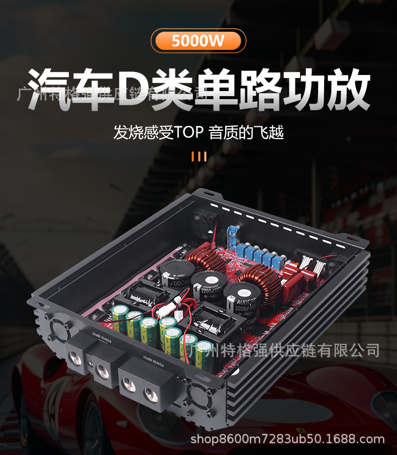Car-mounted high-power Class D single-channel amplifier 5000W for driving subwoofers, with voltage display, for car audio modification