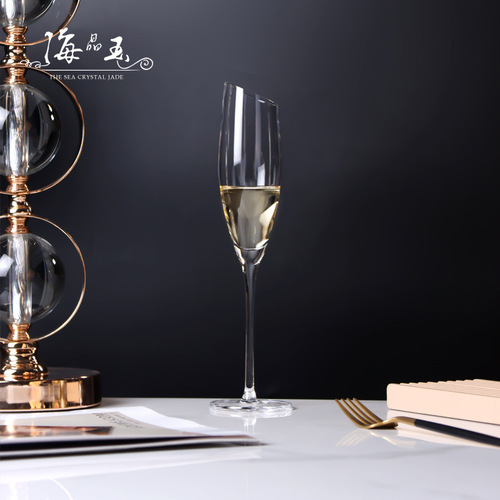 Creative slant lip red wine glass set ion plated champagne glass tall glass ins style crystal wine glass wholesale