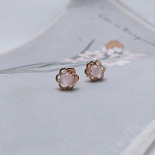 日韩国气质简约芙蓉石耳钉镀18k玫瑰金合成粉水晶耳饰品批发代发