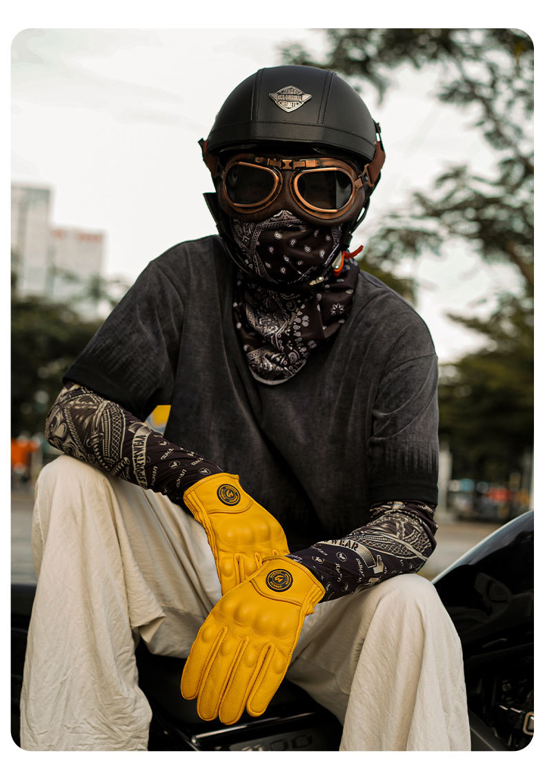 Motorcycle Sheepskin Gloves Retro Biker Riding Half Finger Four Seasons Summer Windproof Breathable Drop Protection