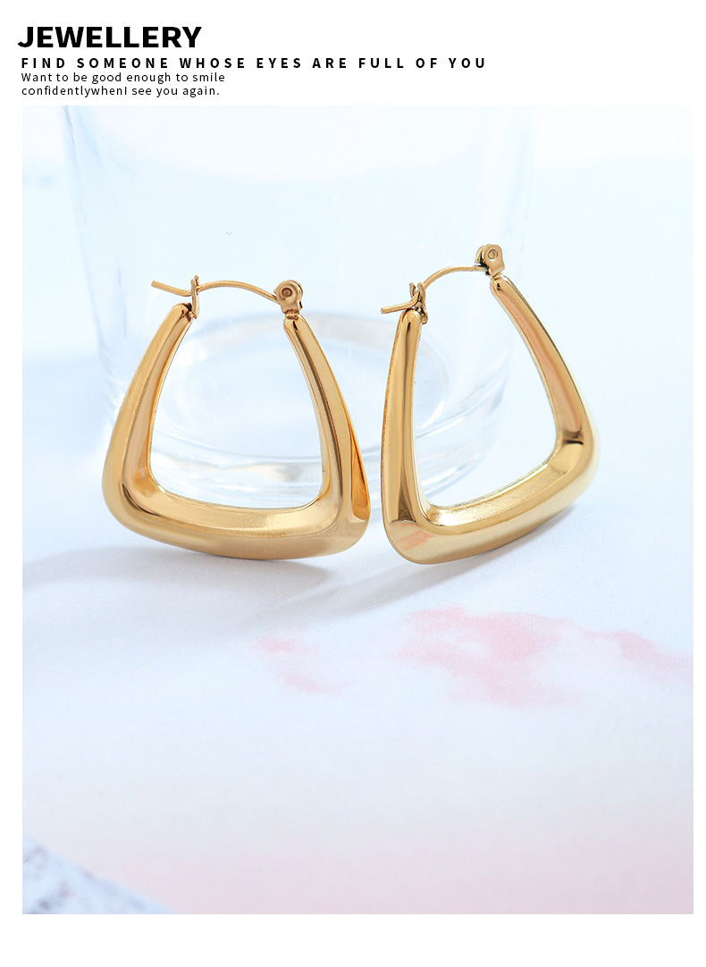 304 Stainless Steel Material Solid Color Pattern PVD Coated Real Gold Plated 18K Gold Solid Color 304 Stainless Steel Simple Style Waterproof Non Tarnish Hoop Earrings