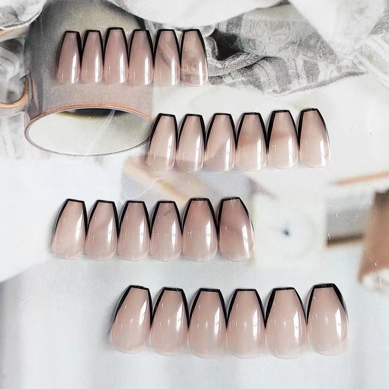 Desnuda negro francés desgaste uñas Ballet uñas parche desmontable falso uñas pieza manicura acabado uñas parche