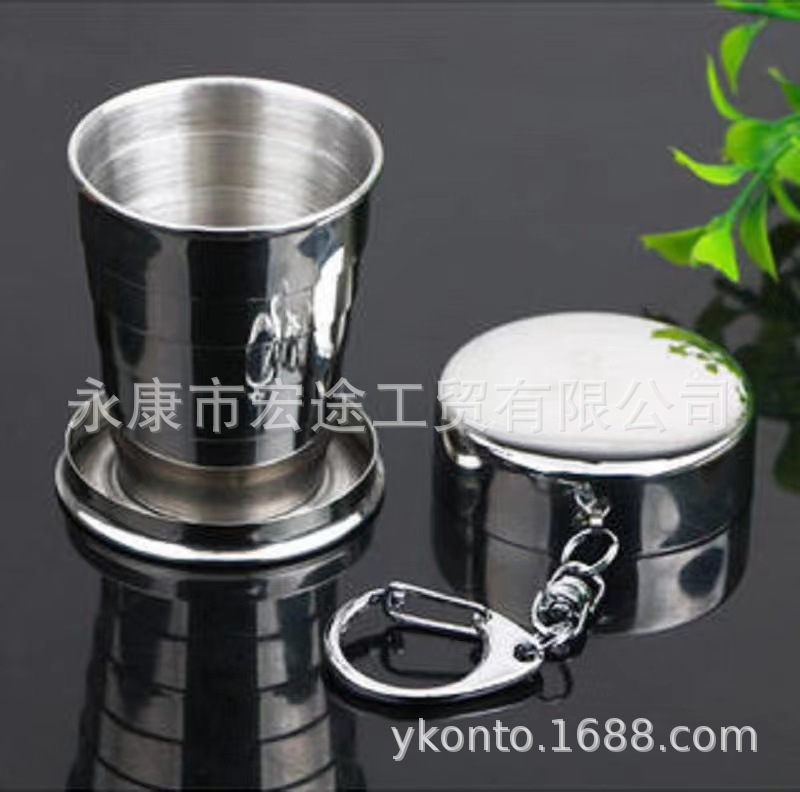 工厂直供跨境热销不锈钢折叠伸缩杯水杯抽拉户外旅行便携金属酒杯