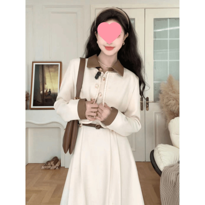 2025秋季新款气质外套显瘦收腰连衣裙长袖杏色千金风外套两件套女|undefined
