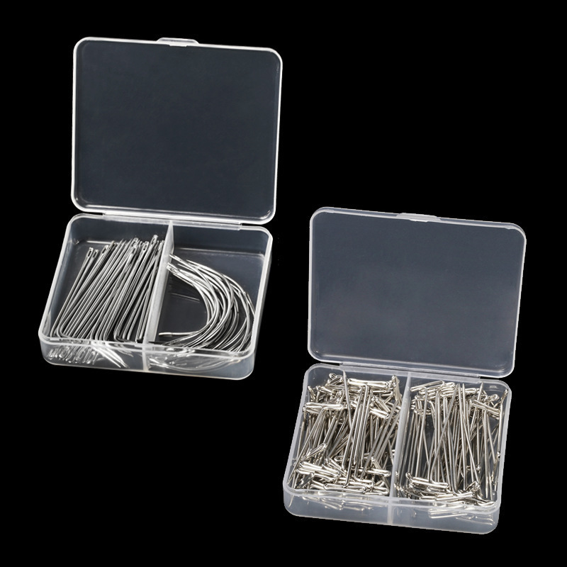 Ventas directas de fábrica Aguja en T de acero inoxidable Aguja C Aguja de ojo grande Aguja en T de cuero Cabeza plana Aguja de 9 caracteres Peluca Aguja de extensión de cabello Aguja curva