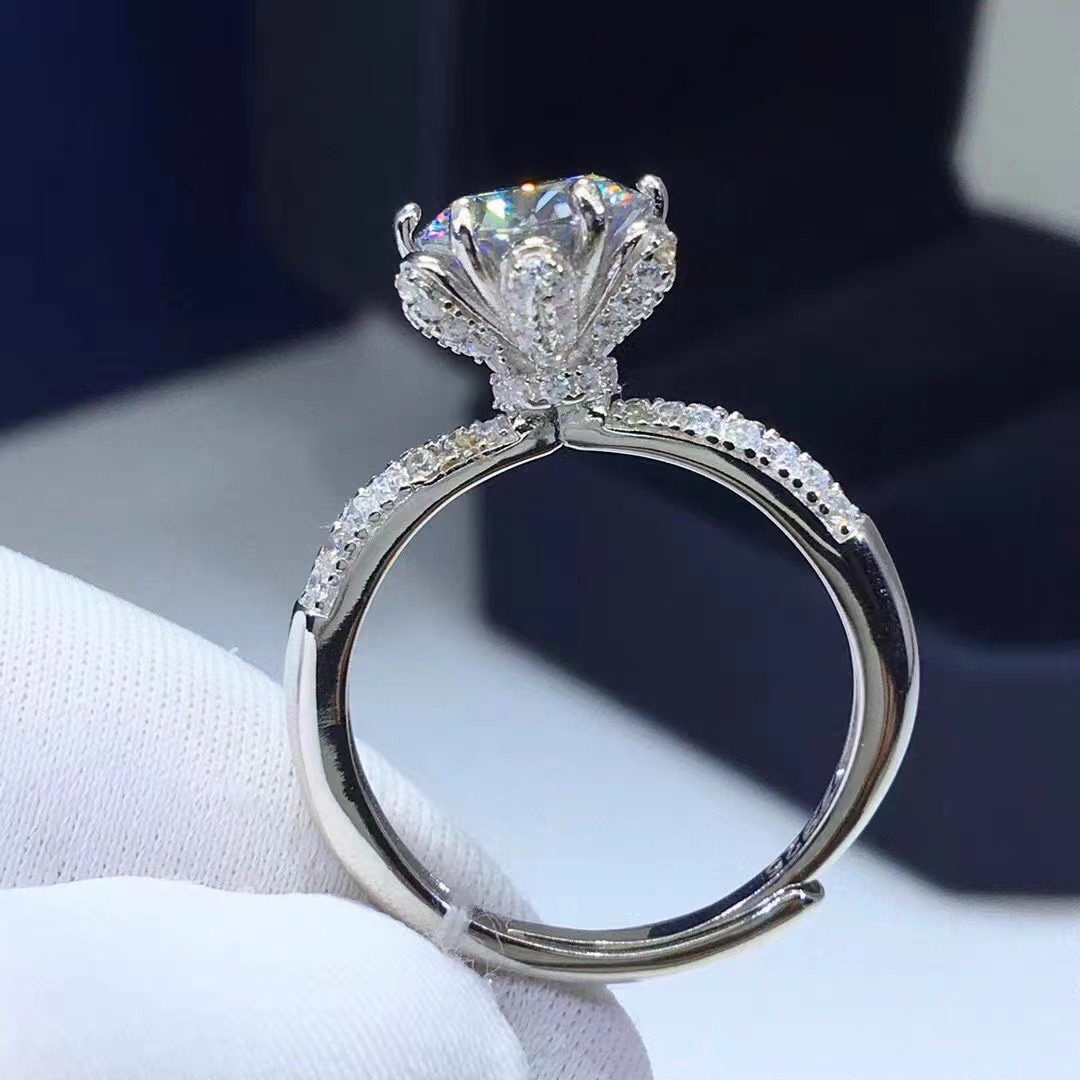 Online Celebrity Live Flower Zircon Wedding Ring New Deluxe Ice Queen Full Diamond Celebrity Diamond Ring