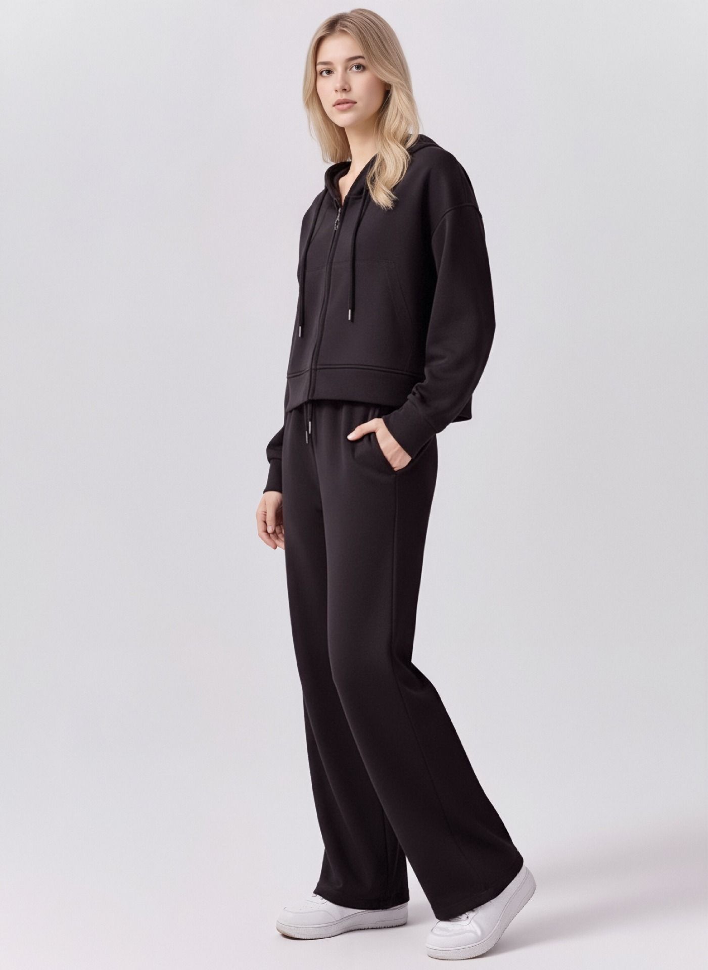 European And American Cross-border Fashion Sports Cotton For Women, Solid Color Long-sleeve Zip-up Hoodie With_ecoleips.com