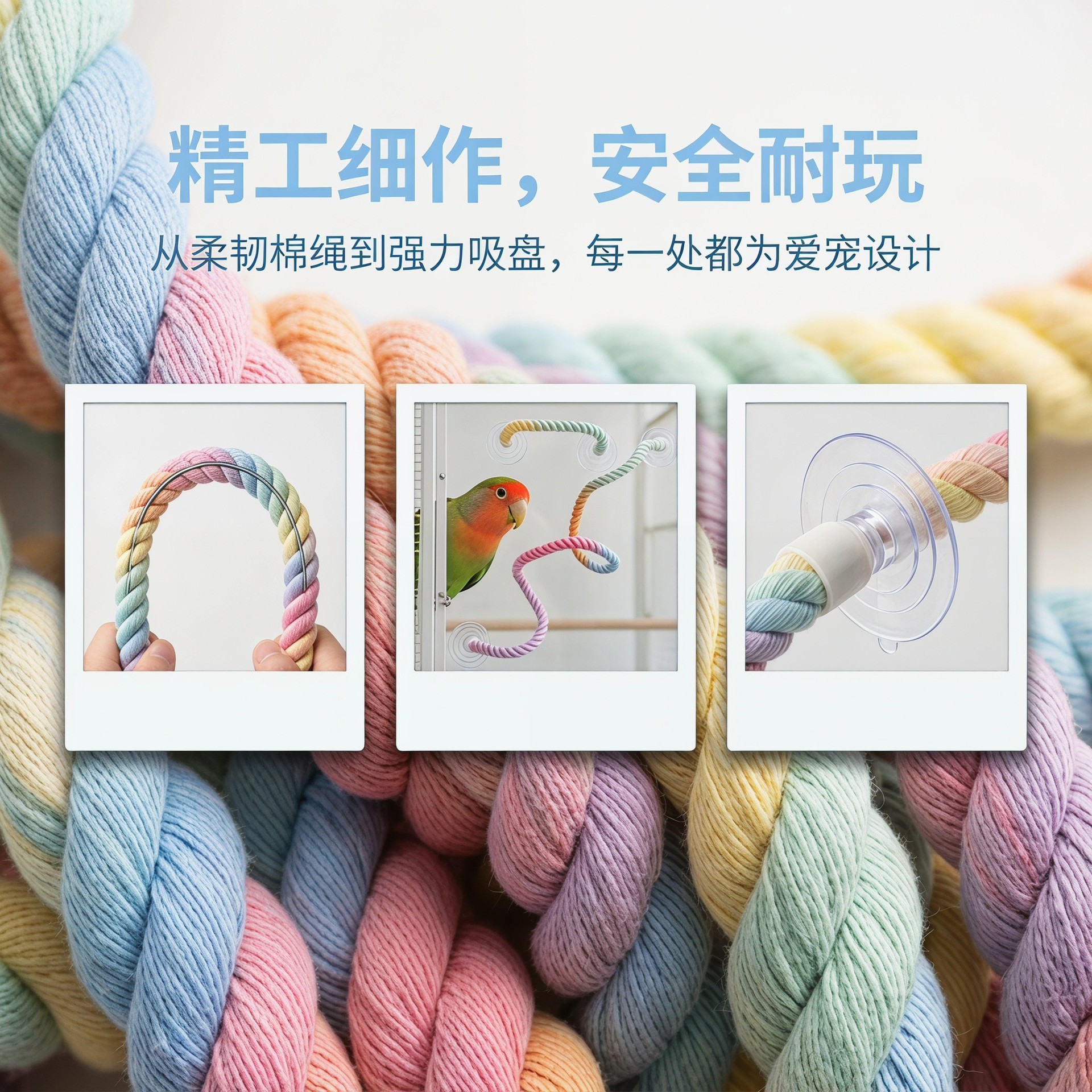 鹦鹉吸盘棉绳玻璃站杆攀爬娱乐鸟玩具玄凤牡丹虎皮专用小宠用品