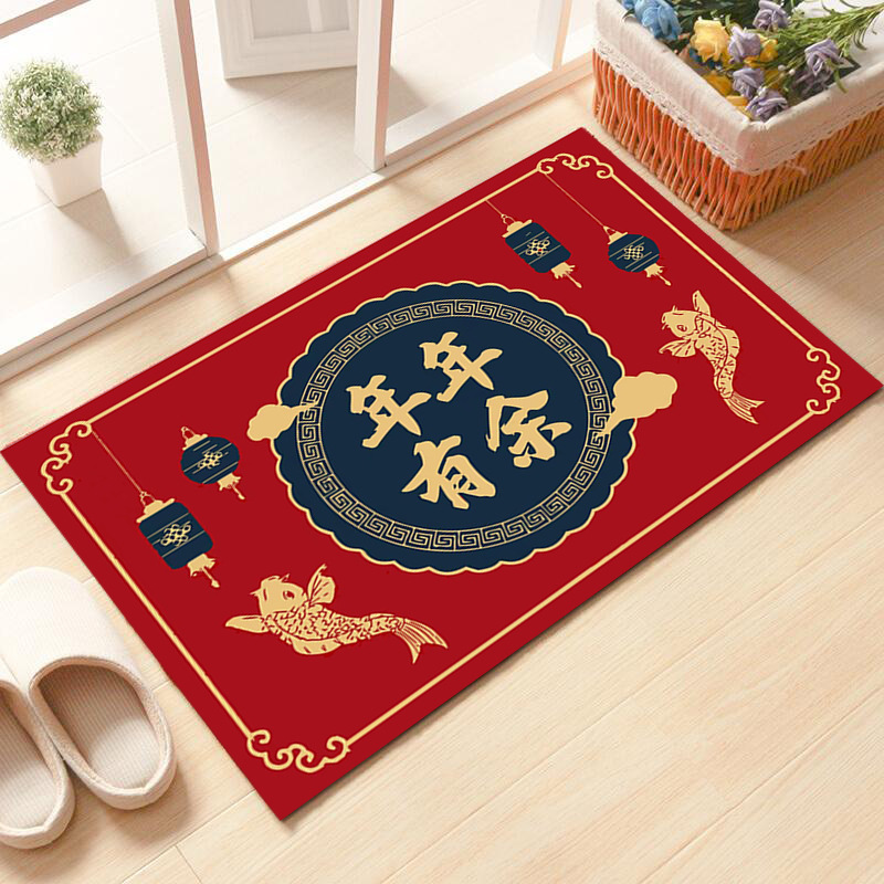 Wholesale new Chinese red New Year welcome mat, wholesale entryway welcome mat with Chinese style and festive feel, foot mat for the door