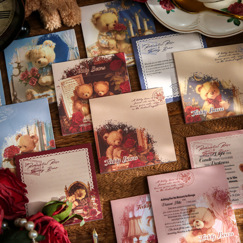 Mr. Paper Three Enjoy N Tie Stickers El regalo del oso es una ilustración romántica, un material de cuenta manual, un mensaje de papel, una nota adhesiva