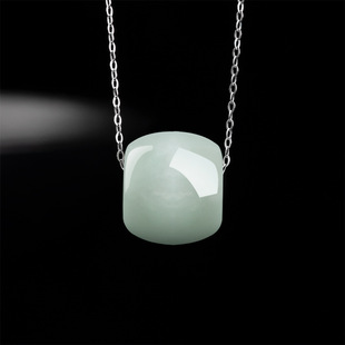 Natural Burmese A-Grade Jade Passepartout Pendant Ice Jade Bucket Beads Women's Jade Pendant with 925 Silver Chain Wholesale