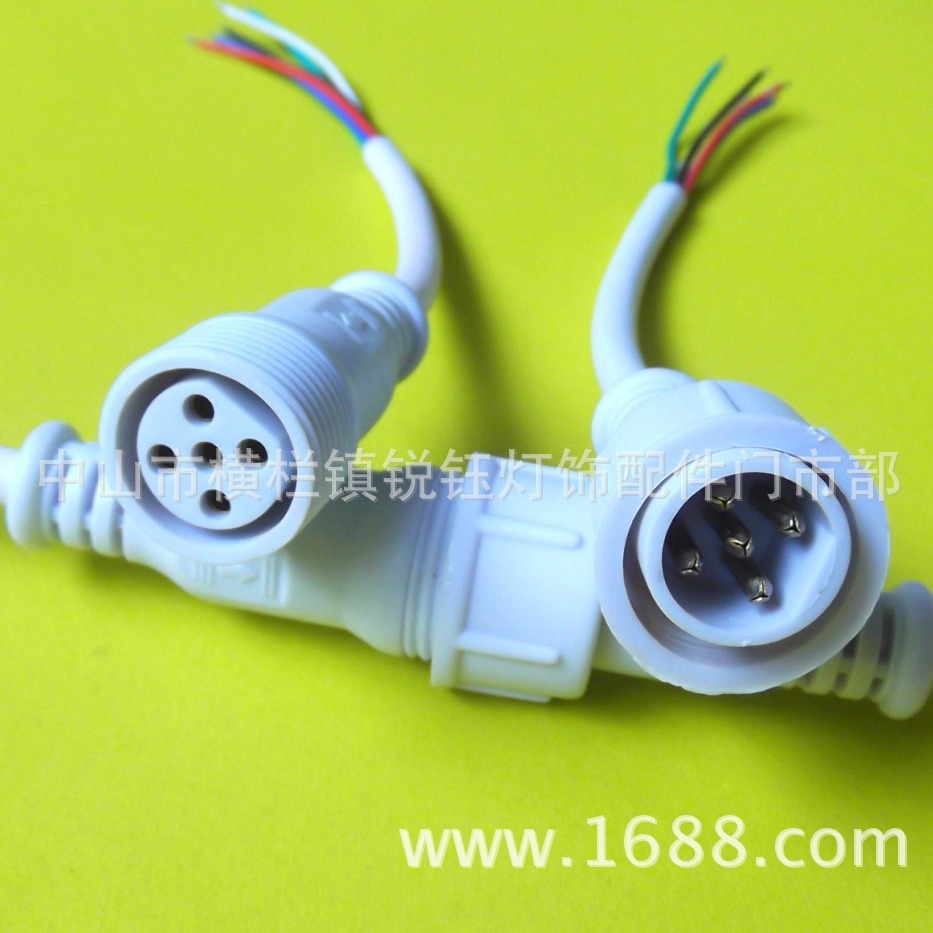 批发5芯纯铜线芯防水插头公母对接电源线LED显示屏插头线高导电