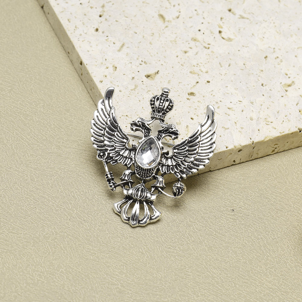 Double-headed Eagle Brooch For Men Suit Jacket Vintage Crown Pin_voghion.com