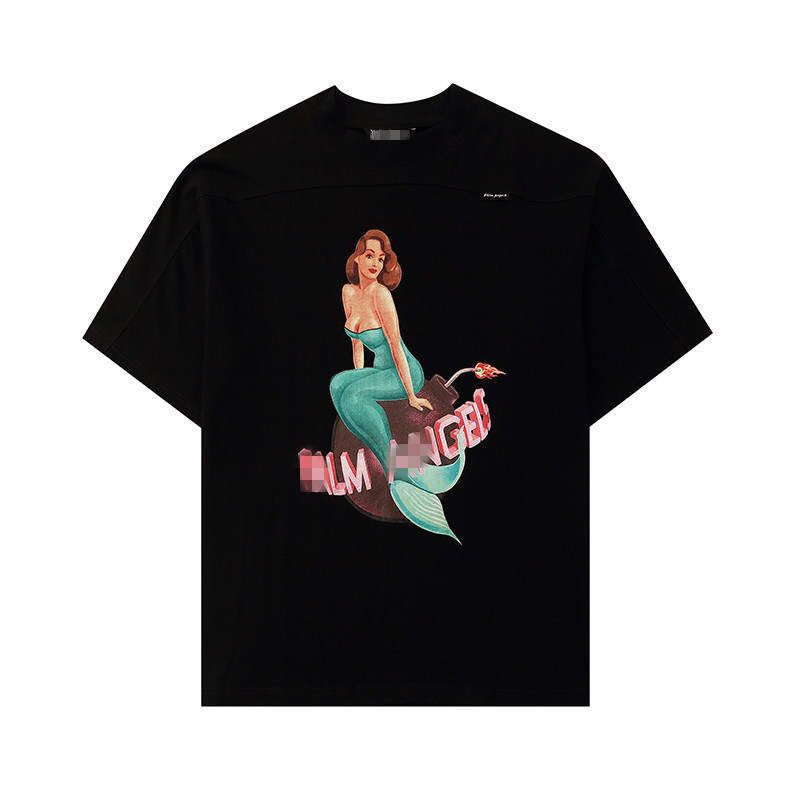 Wholesale Trendy Brand Los Angeles Skateboard Style Palm Angel Half Sleeve Mermaid Print Men's and Women's Loose Short Sleeve T-Shirt
