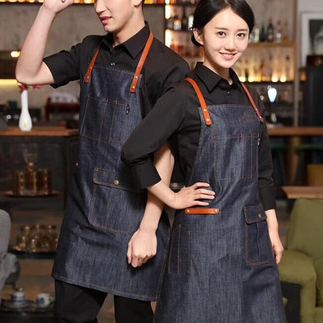 Leather apron barista flower waist denim canvas cowhide copper accessories bartender custom logo Leather apron barista flower waist denim canvas cowhide copper accessories bartender custom logo