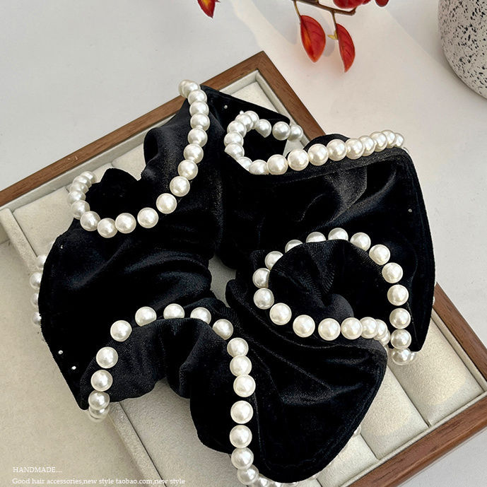 Elegantes Samt Haar-scrunchie Mit Perlen Im Retro-stil_voghion.com