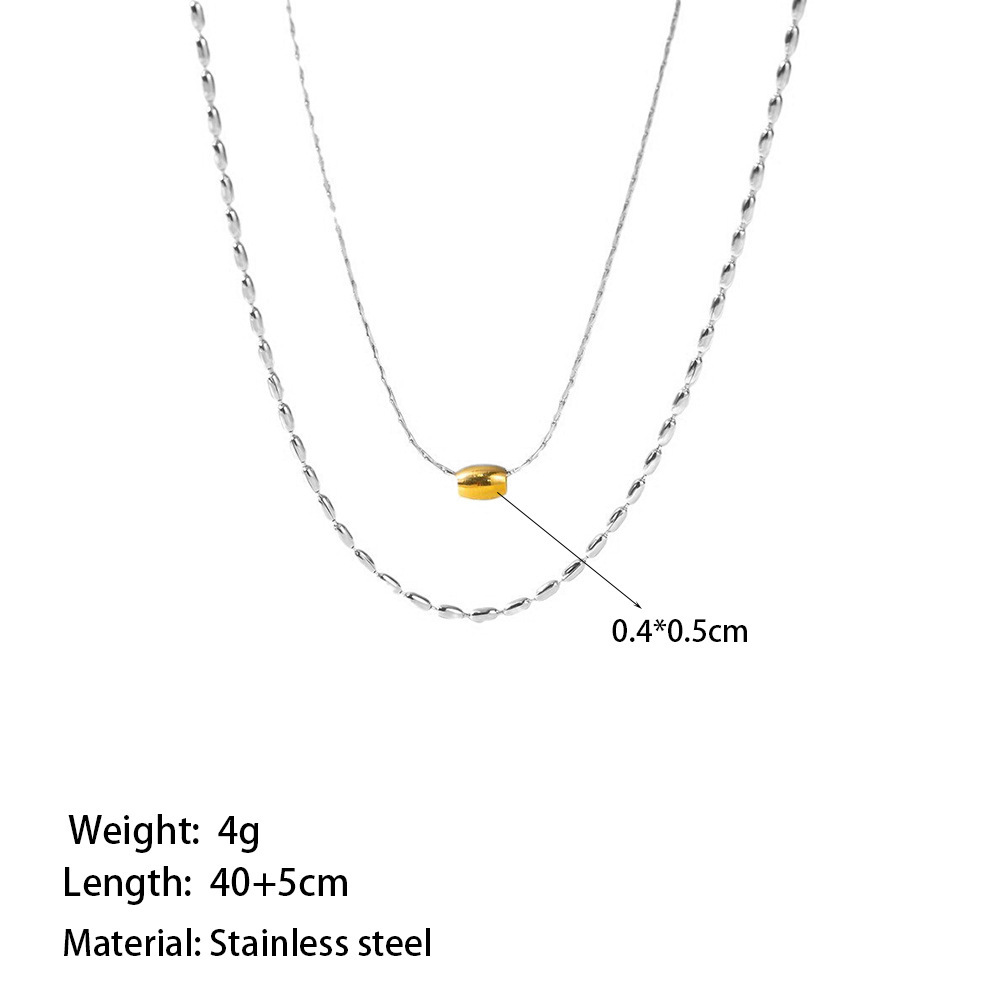 【XKN0382】배색 쌀구슬 목걸이 스틸 컬러