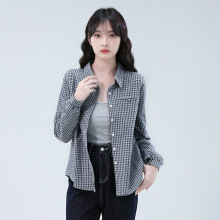 韩系穿搭格子衬衫女2025秋季新款撞色休闲气质简约长袖上衣