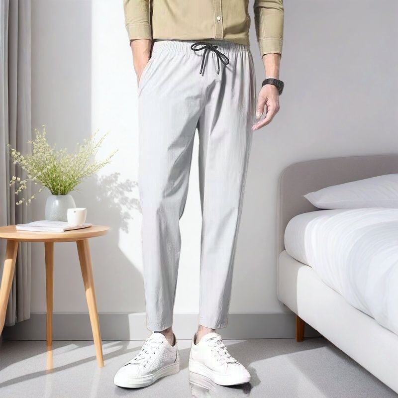 Ice Silk Pants Men's Summer Thin Slim-fit Straight Pants Men's Cropped Small Leg Men's Pants Sports Casual Pants