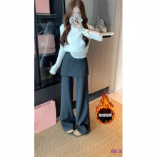 大码女装2025秋冬新款韩系风百搭假两件毛呢设计感屁帘垂感糯米裤