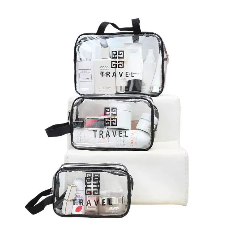 Transparent waterproof storage system, handheld cosmetic bag, set, 3 piece set